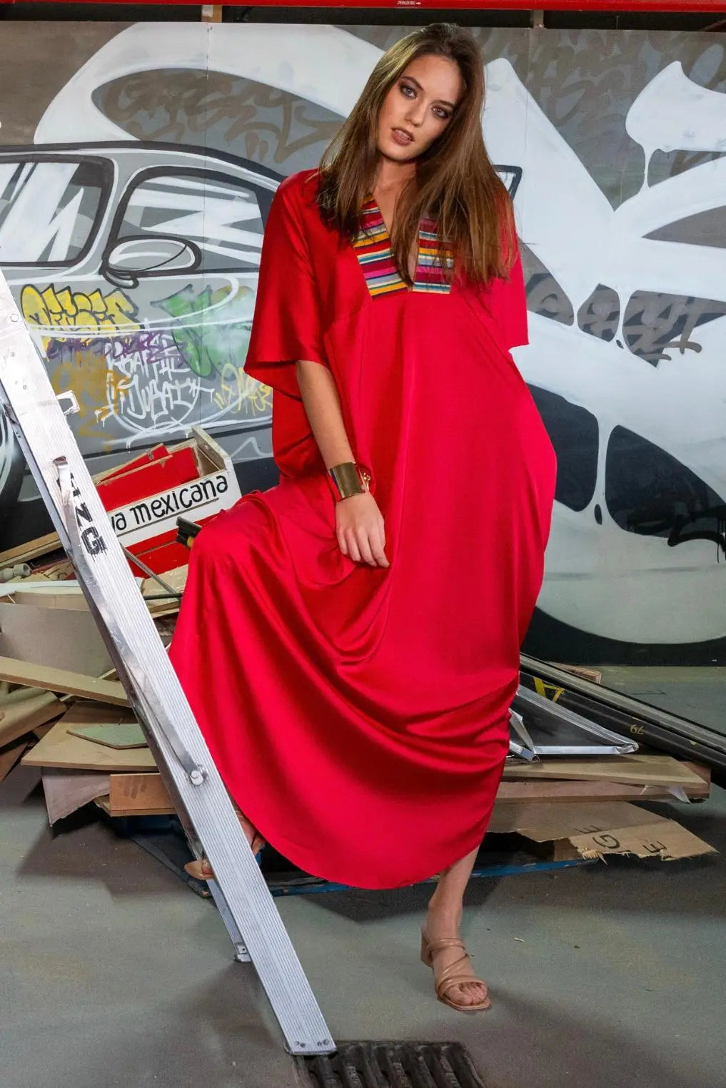 MACA | ATELIER Caftán de Fiesta Seda Rojo - Malota